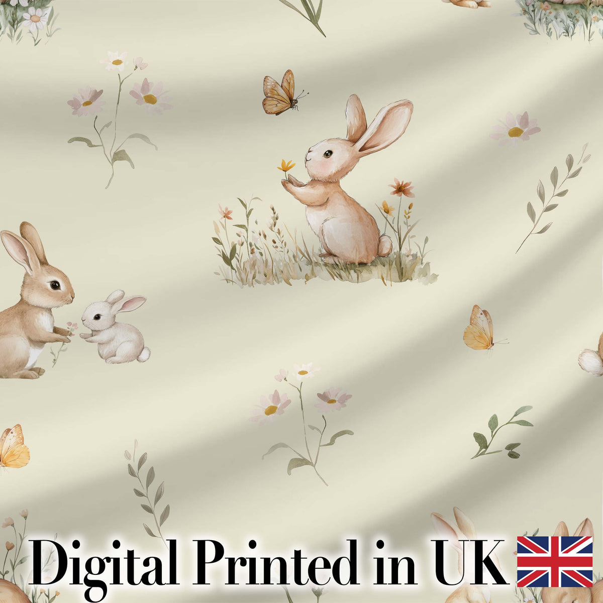 Watercolor Bunny Floral Meadow Soft Lavender Seamless Pattern Lovely Digital Print Material by the Metre UK Sewing Quilting Textile