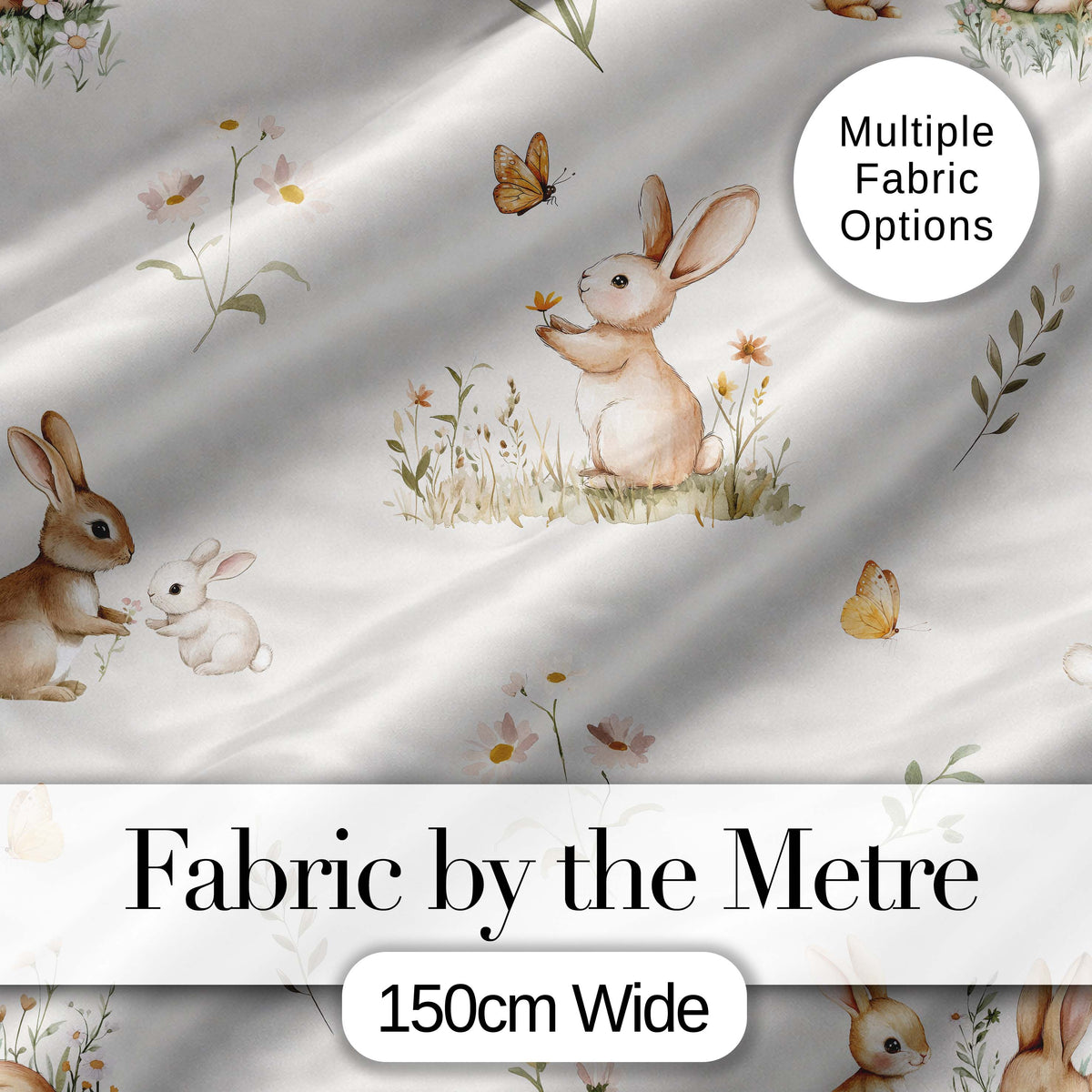 Watercolor Bunny Floral Meadow Blush Pink Seamless Pattern Lovely Digital Print Material by the Metre UK Sewing Quilting Textile
