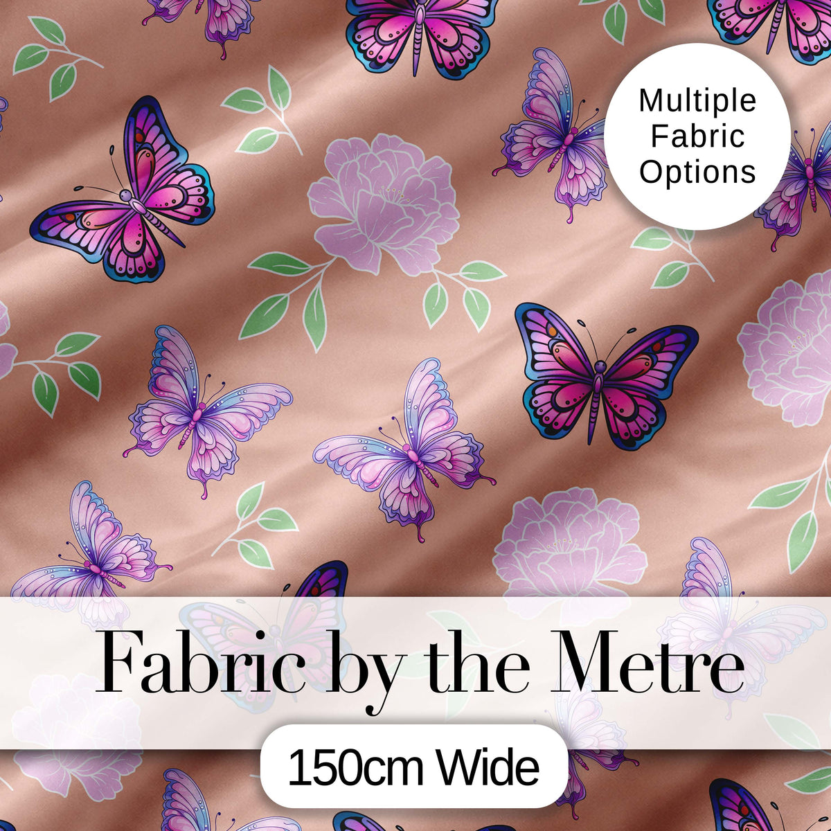 Pink Purple Butterfly Floral Teal Background Seamless Pattern Lovely Digital Print Material by the Metre UK Sewing Quilting Textile