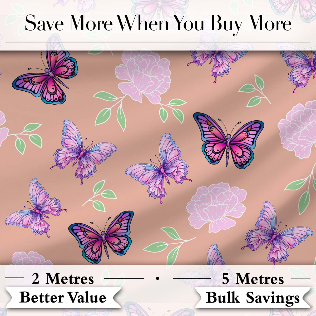 Pink Purple Butterfly Floral Teal Background Seamless Pattern Lovely Digital Print Material by the Metre UK Sewing Quilting Textile
