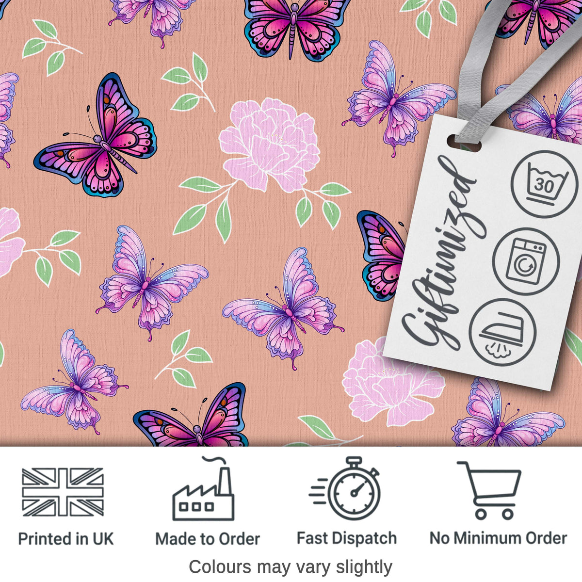 Pink Purple Butterfly Floral Teal Background Seamless Pattern Lovely Digital Print Material by the Metre UK Sewing Quilting Textile
