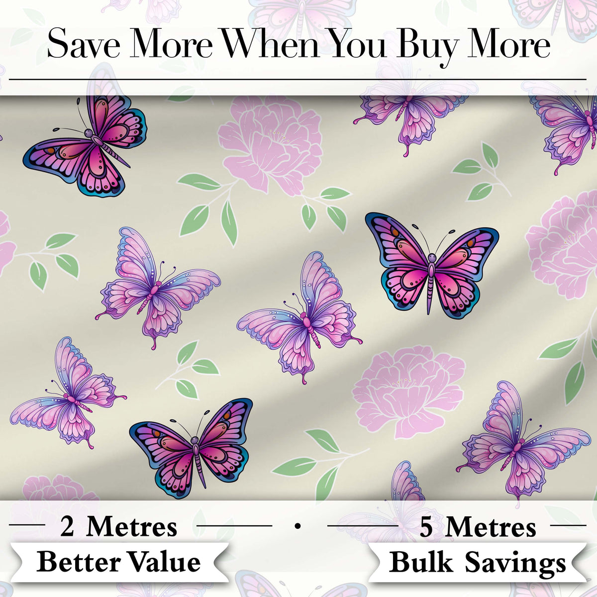 Pink Purple Butterfly Floral Soft Pink Background Seamless Pattern Digital Print Material by the Metre UK Sewing Quilting Textile