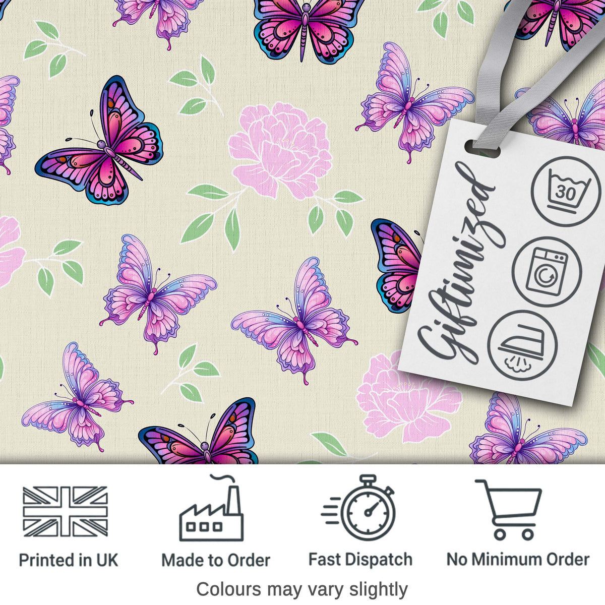 Pink Purple Butterfly Floral Soft Pink Background Seamless Pattern Digital Print Material by the Metre UK Sewing Quilting Textile