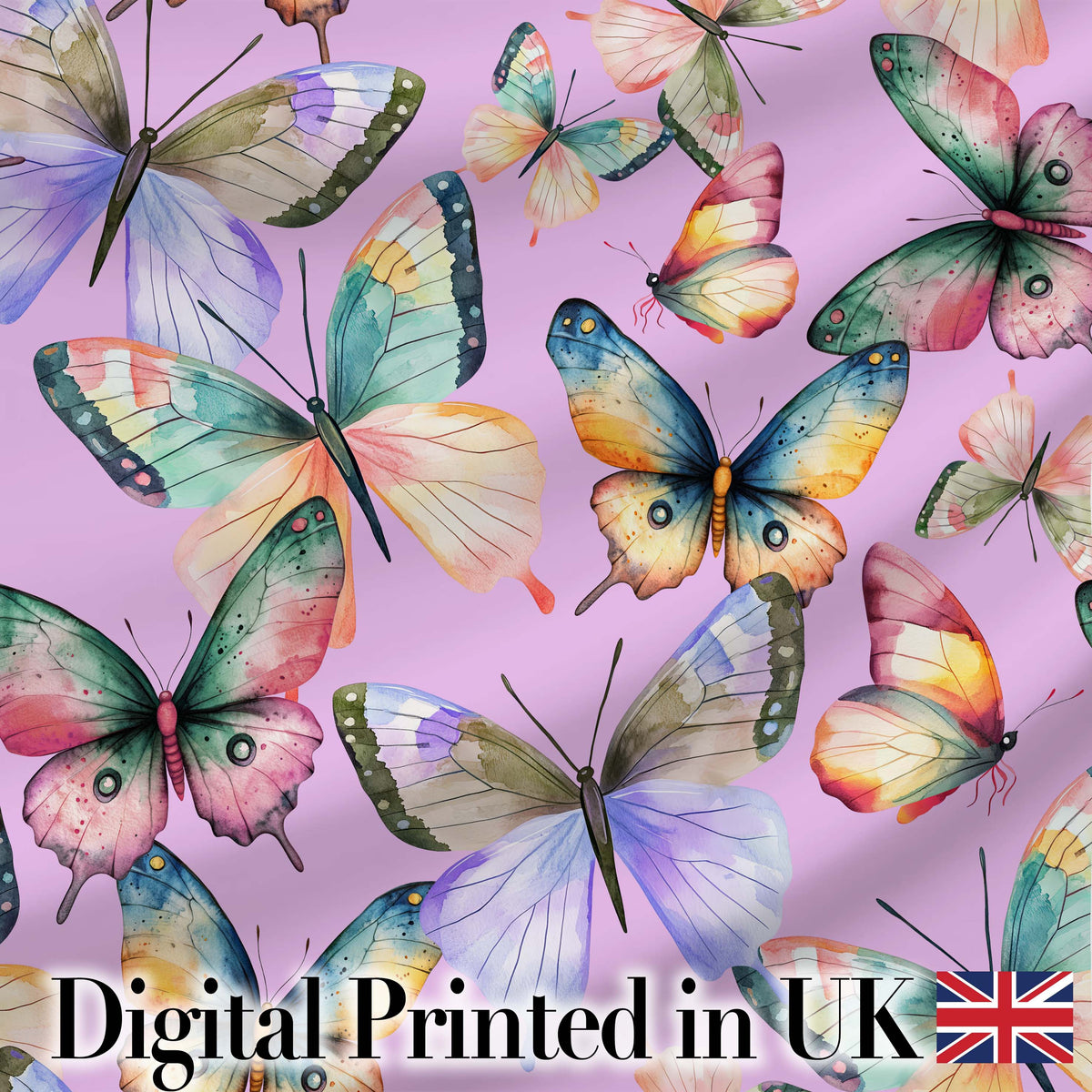 Pastel Watercolor Butterflies Soft Pink Background Seamless Pattern Digital Print Material by the Metre UK Sewing Quilting Textile