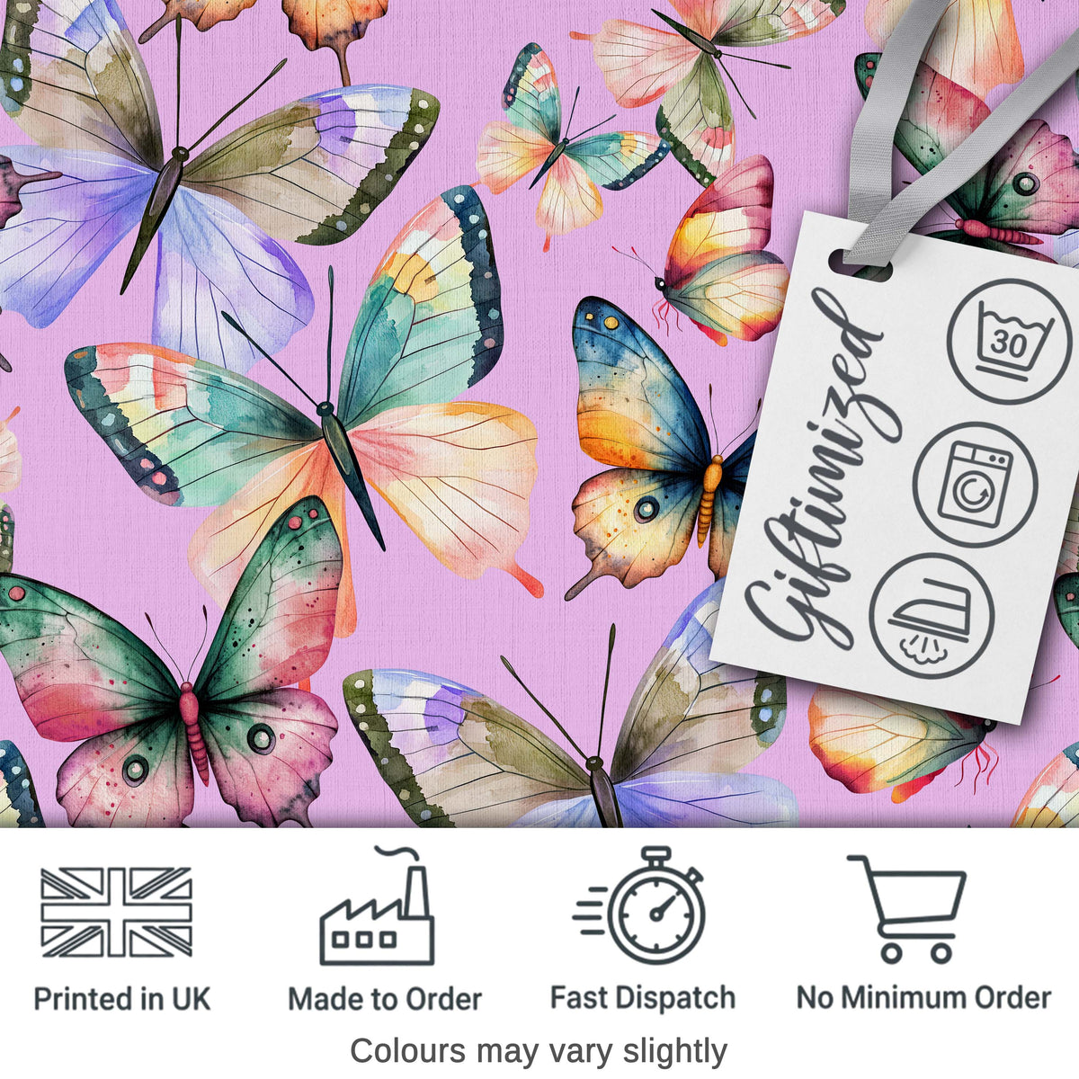 Pastel Watercolor Butterflies Soft Pink Background Seamless Pattern Digital Print Material by the Metre UK Sewing Quilting Textile