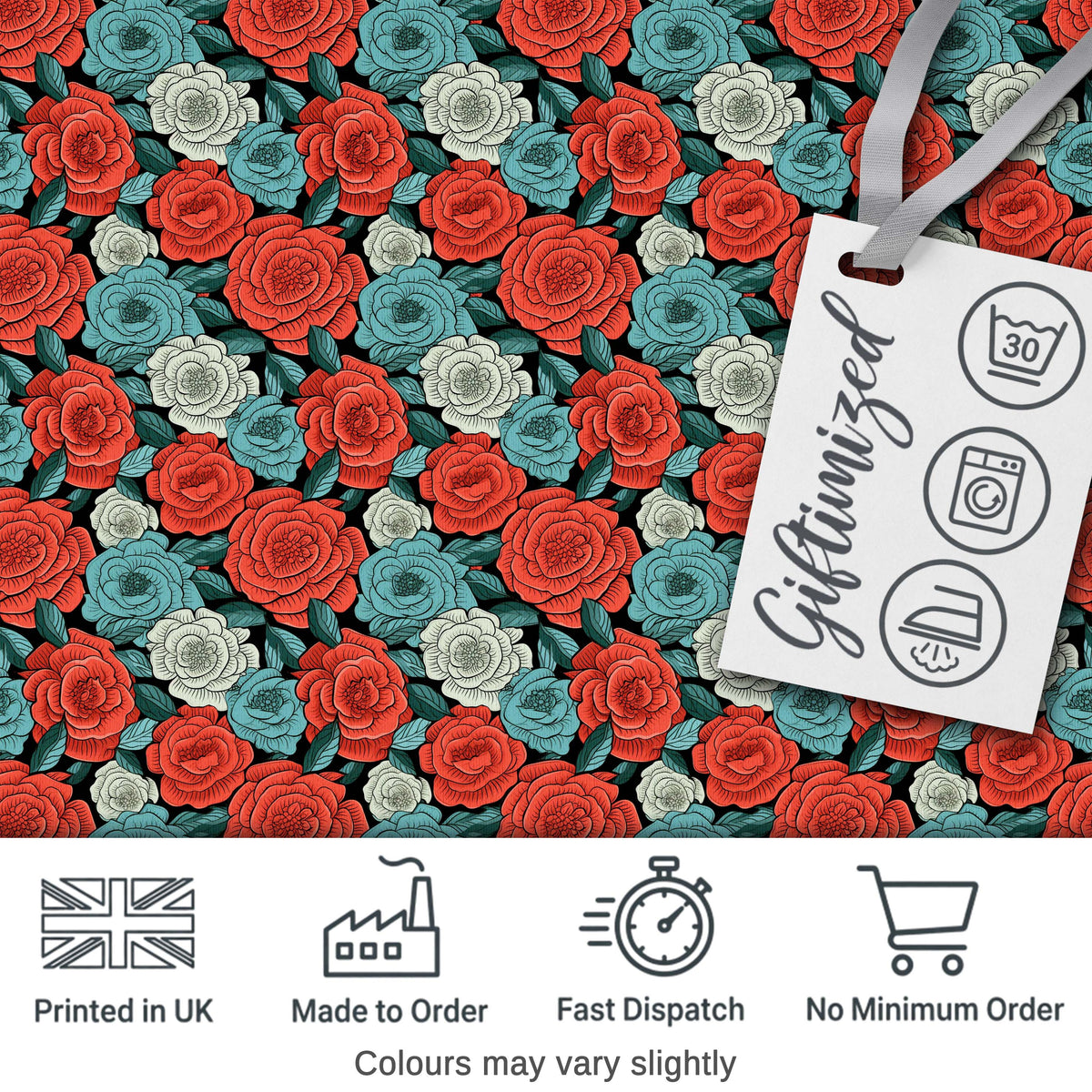 Dark Background Coral Rose Floral Seamless Pattern Cute Unique Gift Digital Print Material by the Metre UK Sewing Quilting Textile