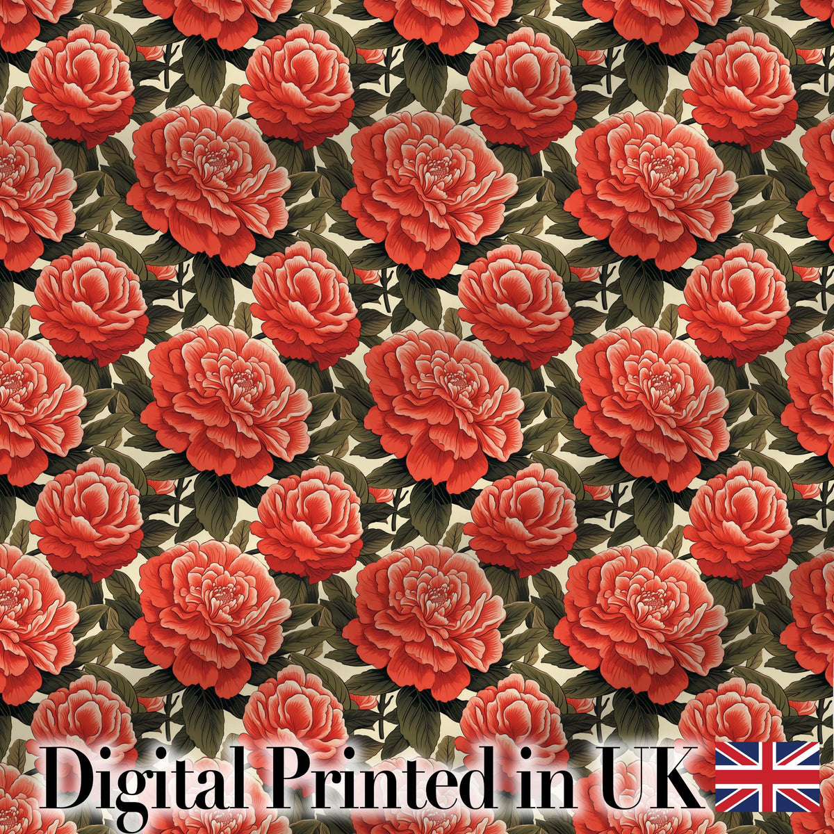 Soft Coral Peony Floral Seamless Pattern Stylish Everyday Lovely Digital Print Material by the Metre UK Sewing Quilting Textile