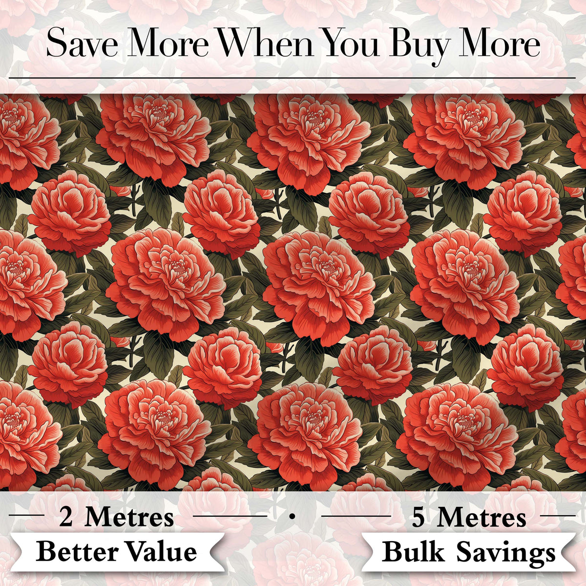 Soft Coral Peony Floral Seamless Pattern Stylish Everyday Lovely Digital Print Material by the Metre UK Sewing Quilting Textile