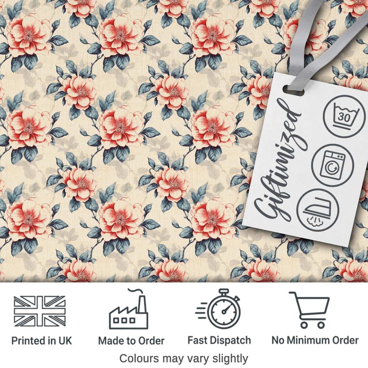 Pink and Red Rose Garden Floral Seamless Pattern Cute Unique Gift Digital Print Material by the Metre UK Sewing Quilting Textile