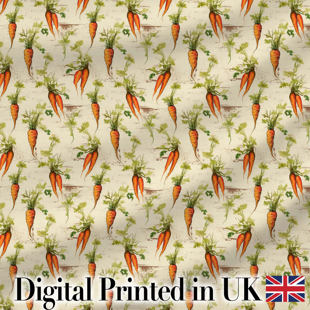 Cute Minimal Carrot and Clover Tossed Dark Teal Background Design Digital Print Material by the Metre UK Sewing Quilting Textile