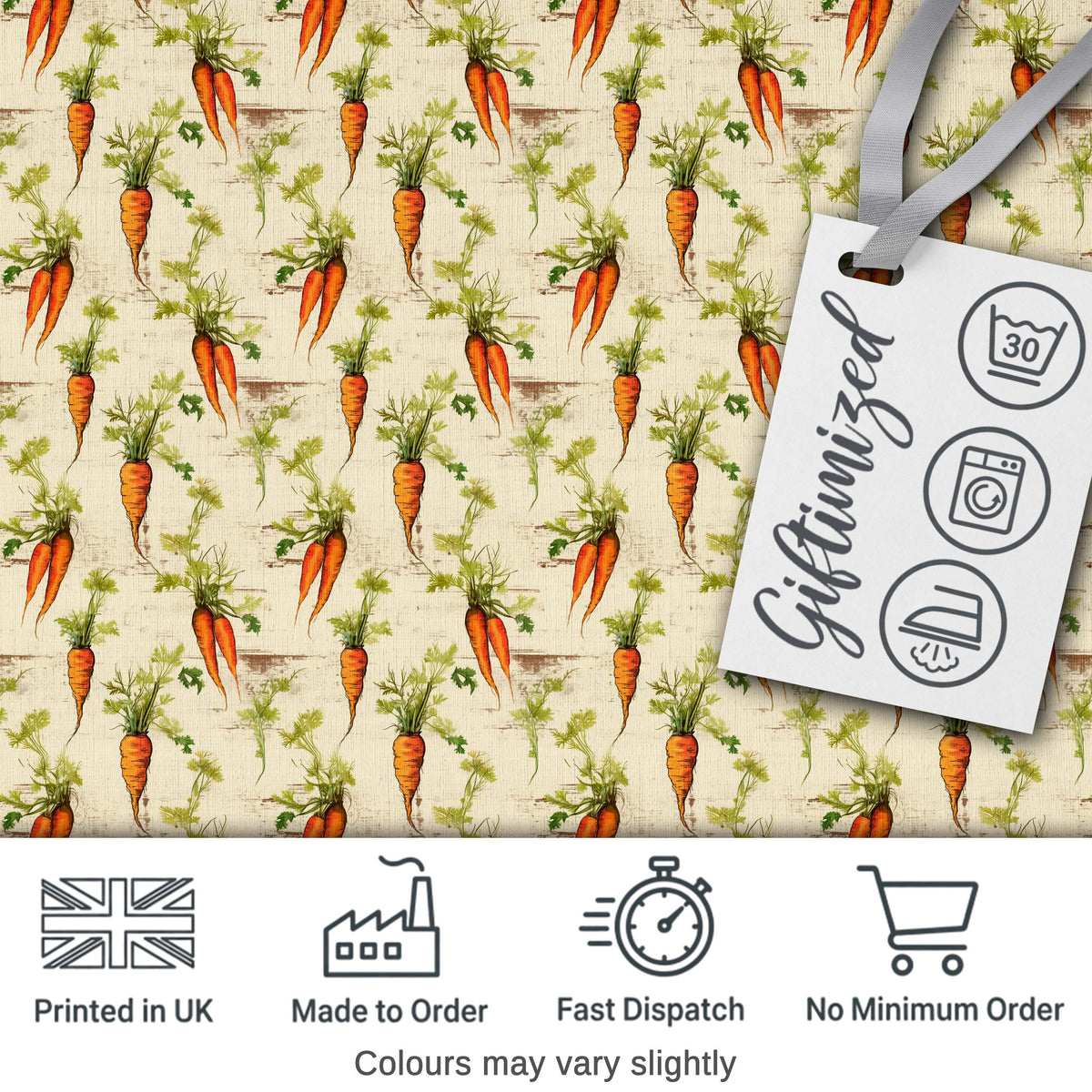 Cute Minimal Carrot and Clover Tossed Dark Teal Background Design Digital Print Material by the Metre UK Sewing Quilting Textile