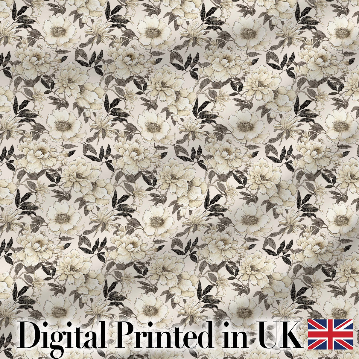 Vintage Chrysanthemum Floral Seamless Pattern Beige and Gold Lovely Digital Print Material by the Metre UK Sewing Quilting Textile