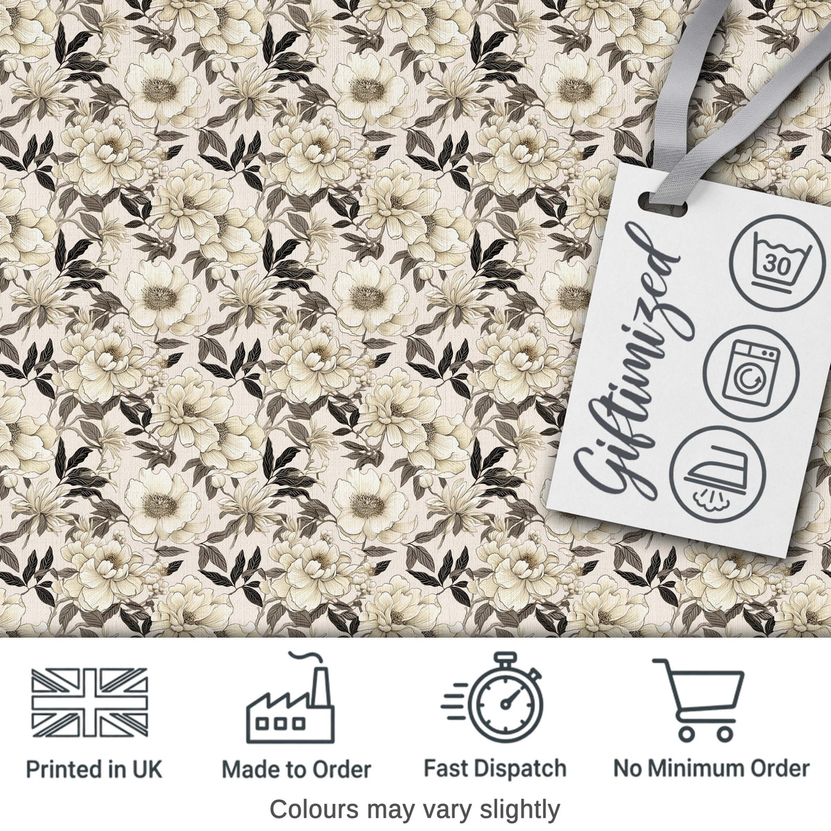 Vintage Chrysanthemum Floral Seamless Pattern Beige and Gold Lovely Digital Print Material by the Metre UK Sewing Quilting Textile