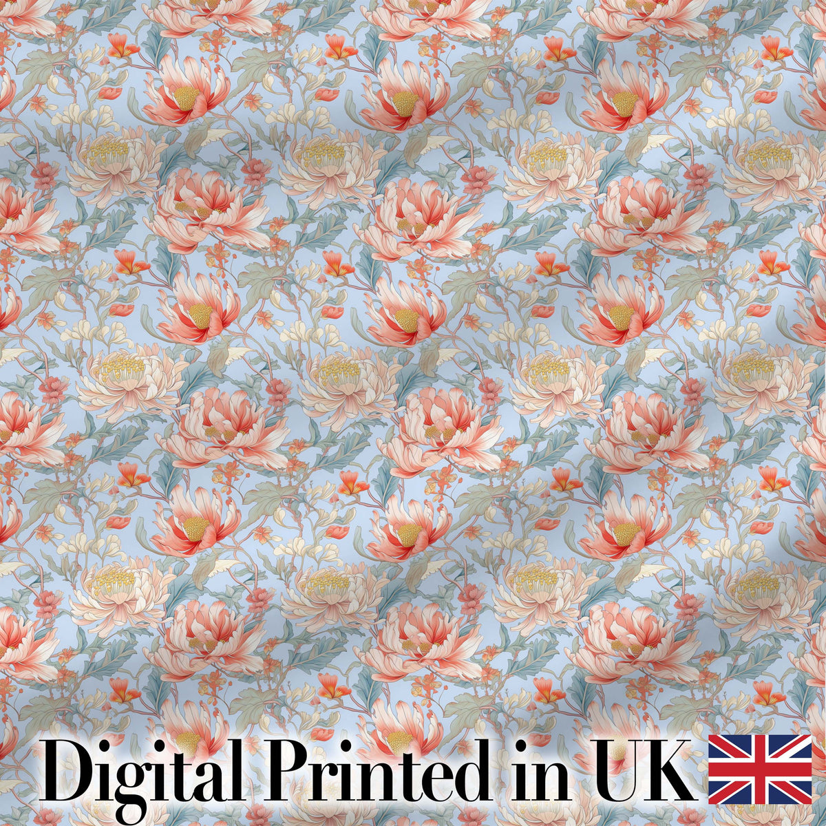 Classic Navy Background Vintage Floral Seamless Pattern Red and Digital Print Material by the Metre UK Sewing Quilting Textile