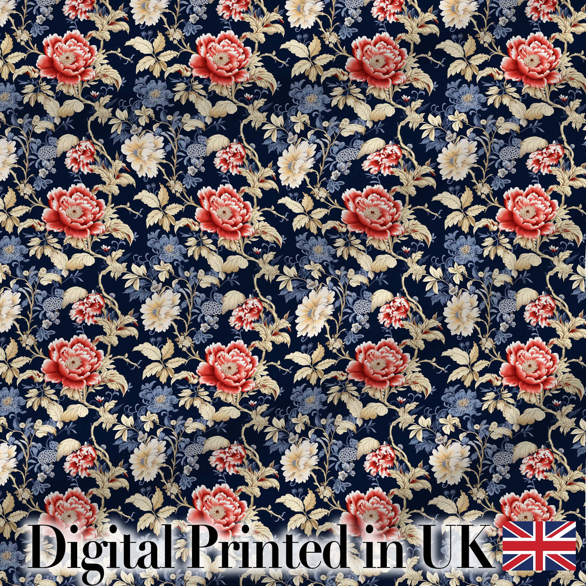 Classic Blue White Toile Floral Seamless Pattern Cute Unique Gift Digital Print Material by the Metre UK Sewing Quilting Textile