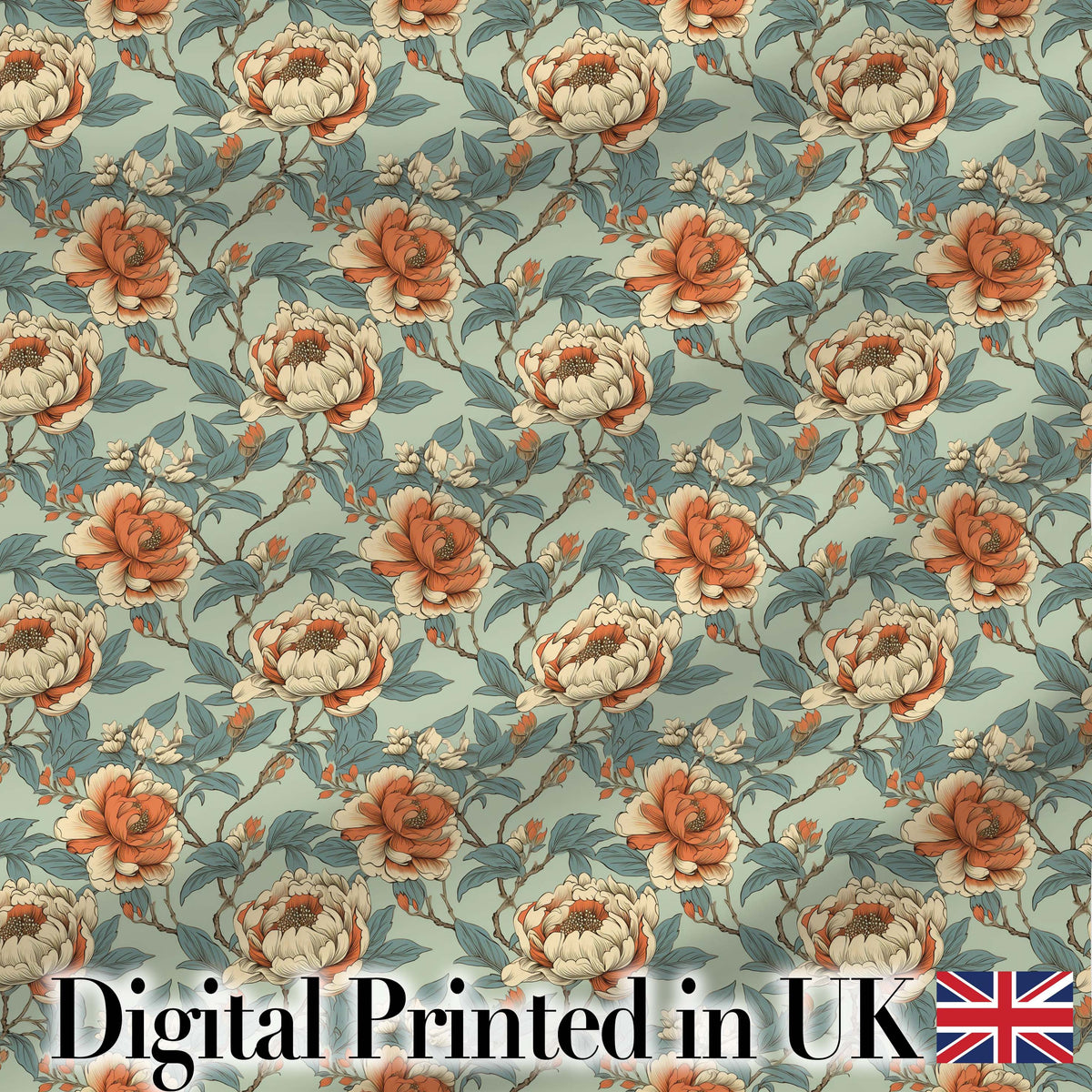 Turquoise Coral Floral Branch Artistic Seamless Pattern Lovely Digital Print Material by the Metre UK Sewing Quilting Textile