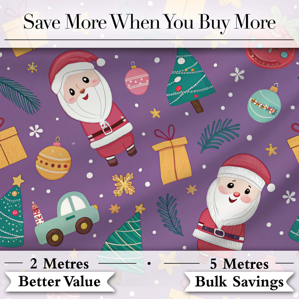 Blue Background Cute Santa Christmas Seamless Pattern Lovely Digital Print Material by the Metre UK Sewing Quilting Textile