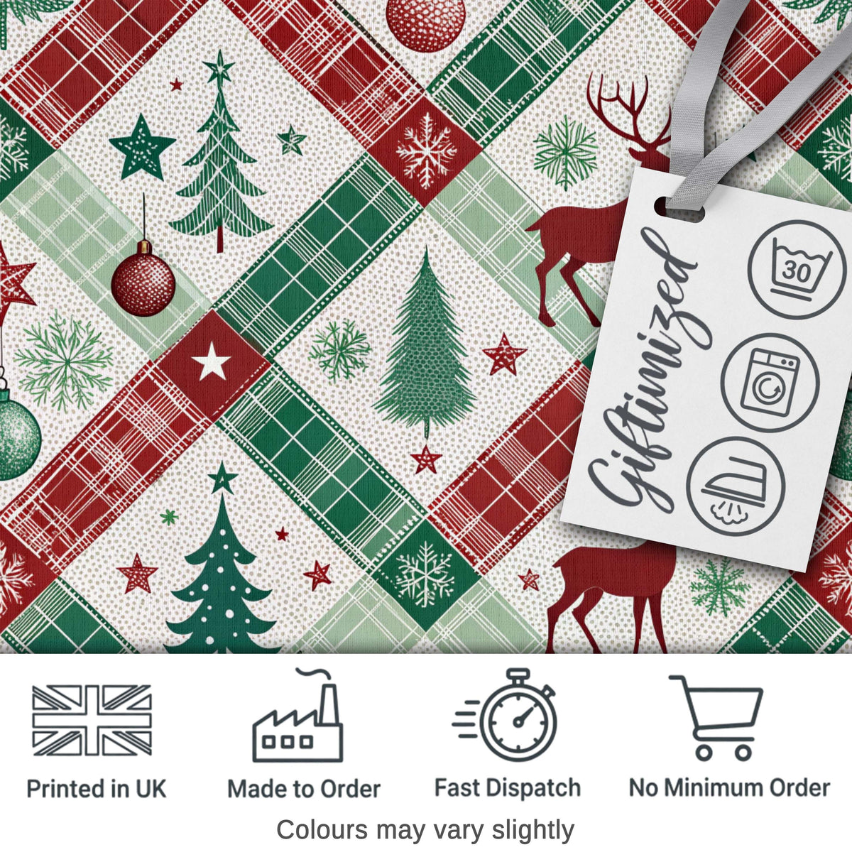 Cute Christmas Snowman Holly Reindeer Seamless Pattern Lovely Digital Print Material by the Metre UK Sewing Quilting Textile