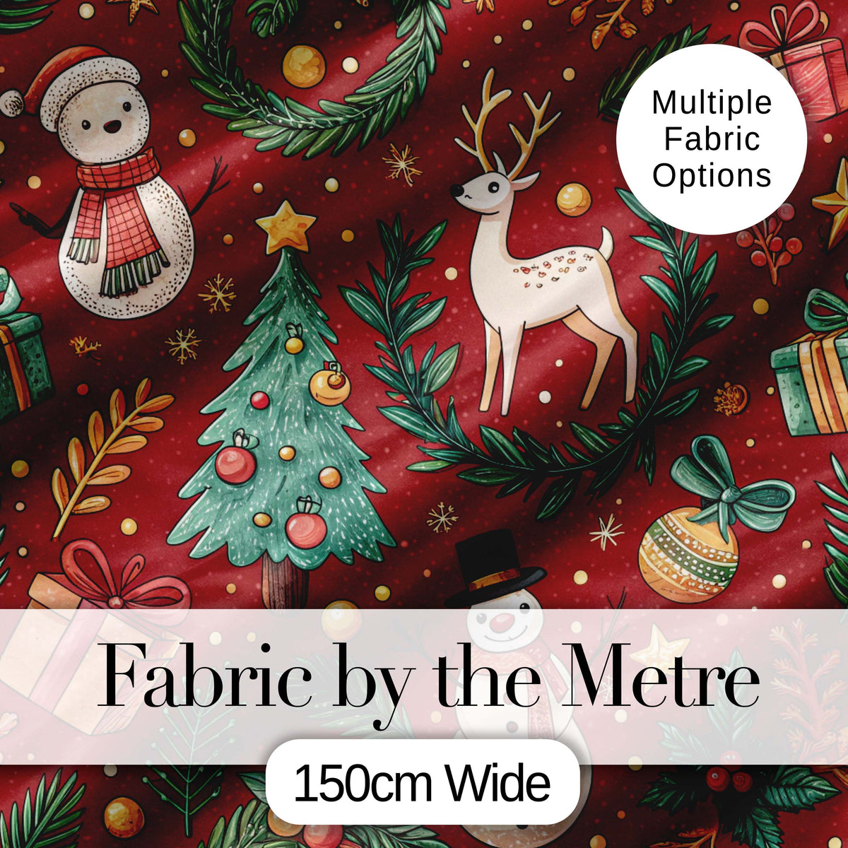 Christmas Candy Cane Baubles Stars Green Festive Seamless Pattern Digital Print Material by the Metre UK Sewing Quilting Textile