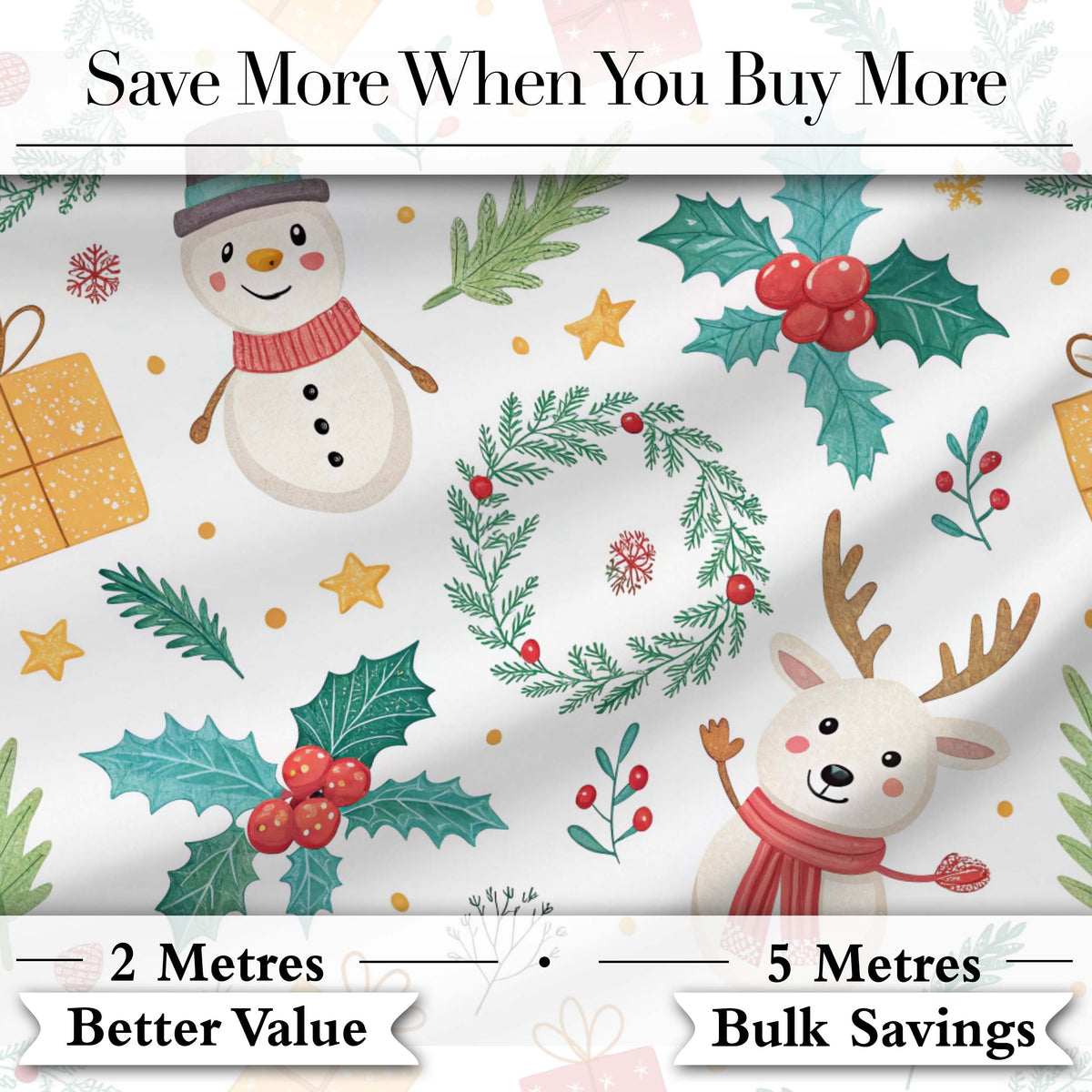 Cute Santa Gifts Christmas Tree Blue Festive Seamless Pattern Lovely Digital Print Material by the Metre UK Sewing Quilting Textile