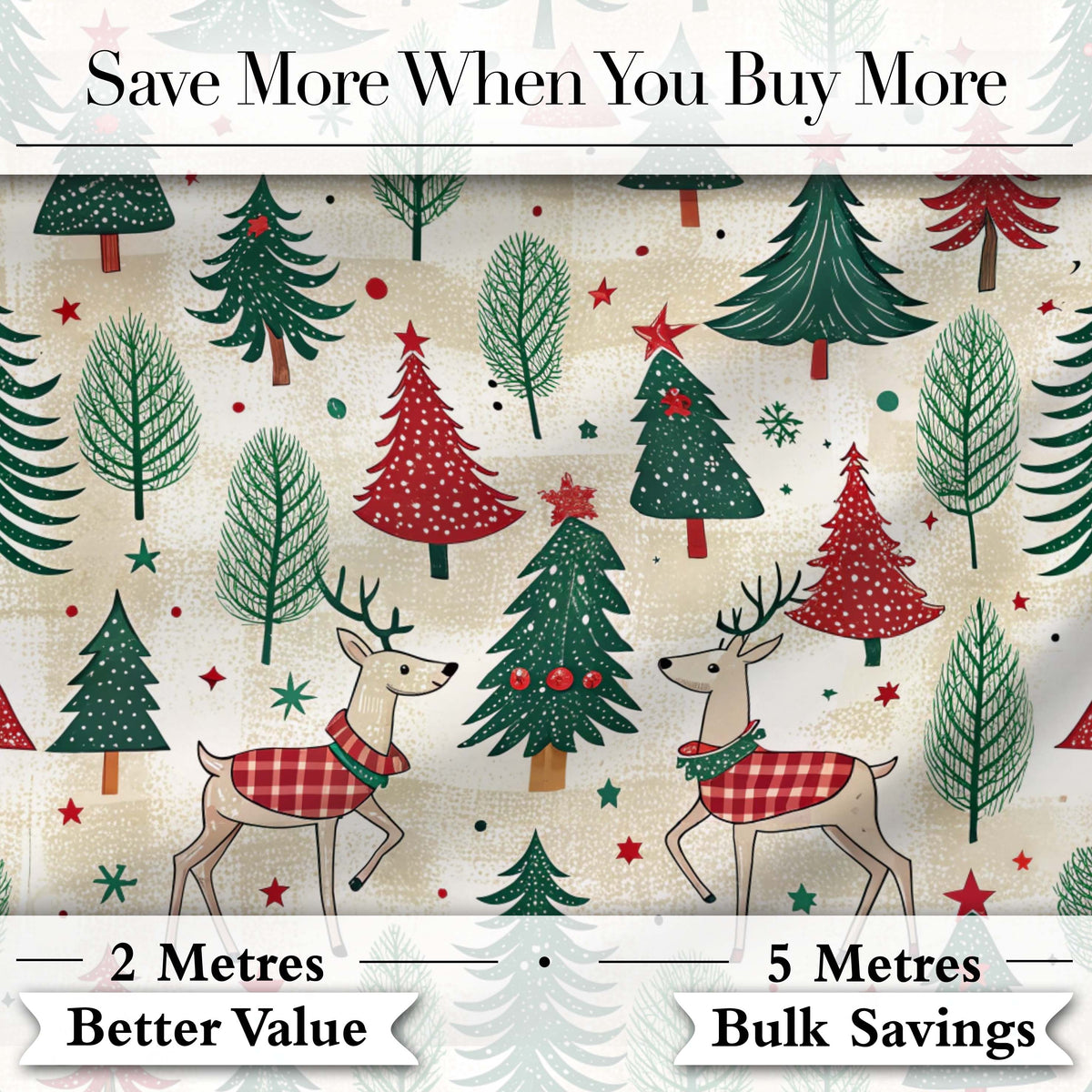 Snowman Reindeer Wreath Winter Christmas Cute Seamless Pattern Digital Print Material by the Metre UK Sewing Quilting Textile