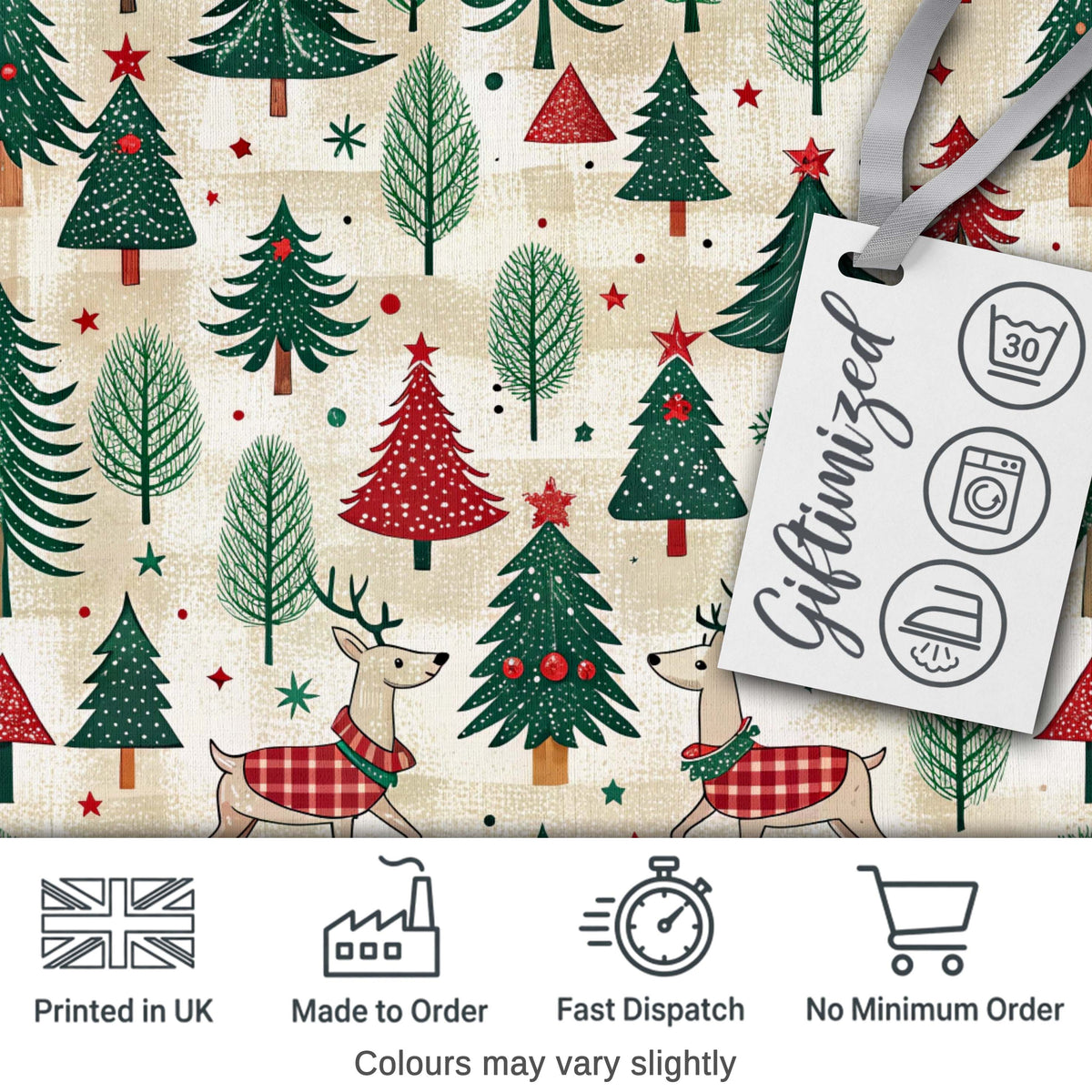 Snowman Reindeer Wreath Winter Christmas Cute Seamless Pattern Digital Print Material by the Metre UK Sewing Quilting Textile