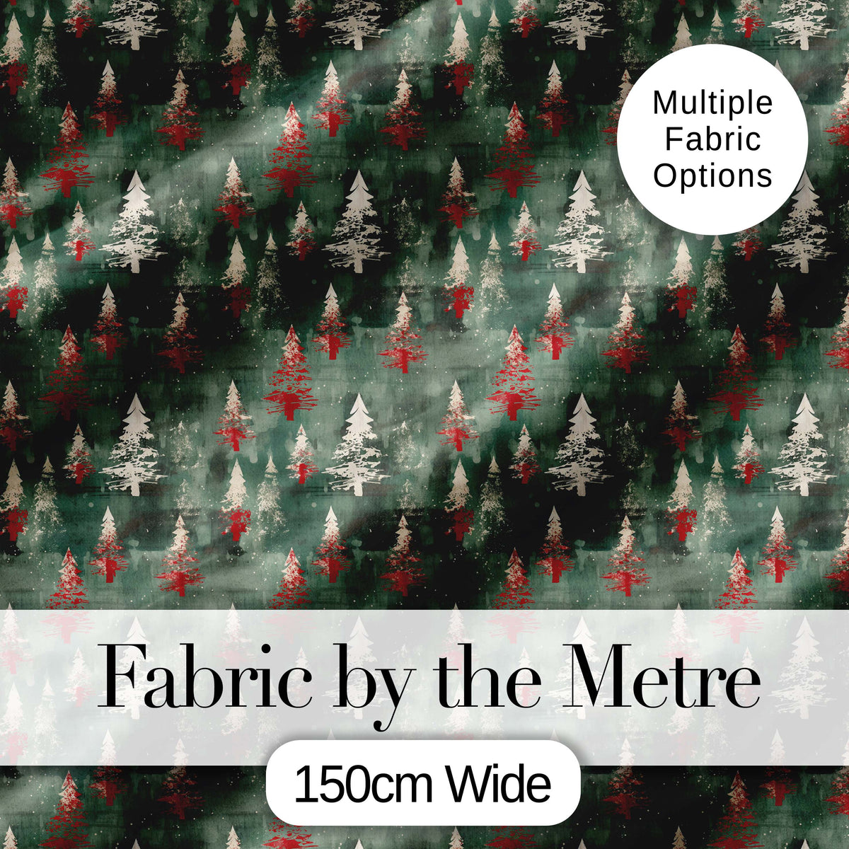 Elegant Gold Green Christmas Trees Night Seamless Pattern Lovely Digital Print Material by the Metre UK Sewing Quilting Textile