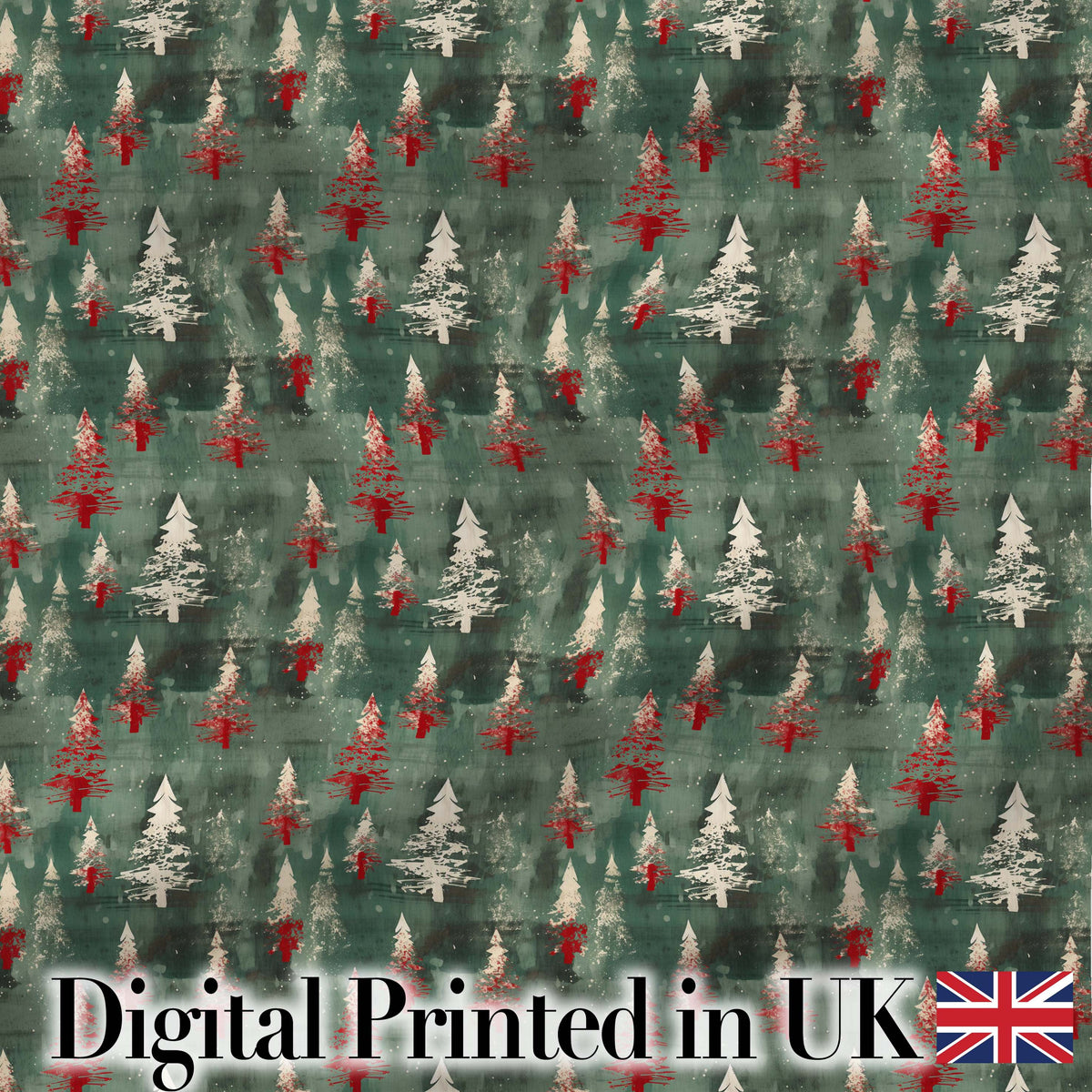 Elegant Gold Green Christmas Trees Night Seamless Pattern Lovely Digital Print Material by the Metre UK Sewing Quilting Textile