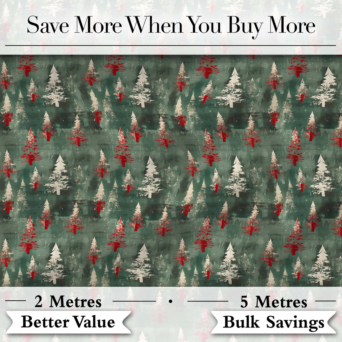 Elegant Gold Green Christmas Trees Night Seamless Pattern Lovely Digital Print Material by the Metre UK Sewing Quilting Textile