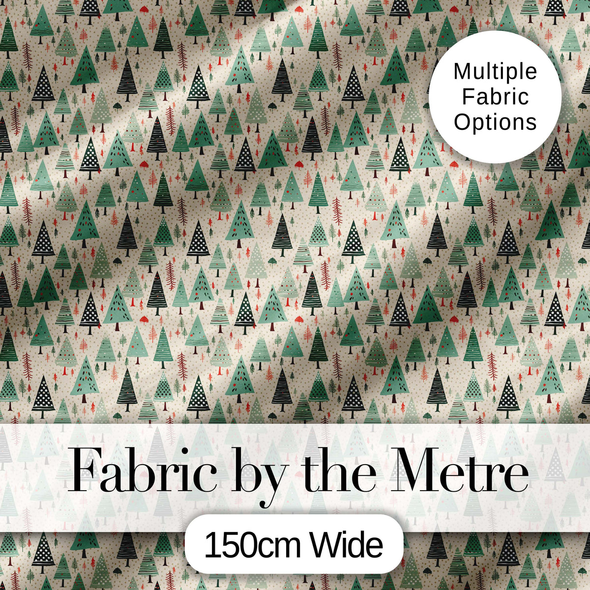 Small Repeating Christmas Trees Red Green Seamless Pattern Lovely Digital Print Material by the Metre UK Sewing Quilting Textile