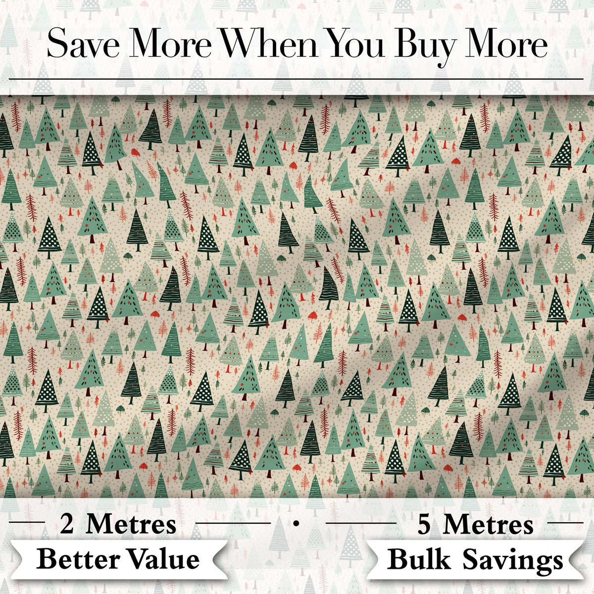 Small Repeating Christmas Trees Red Green Seamless Pattern Lovely Digital Print Material by the Metre UK Sewing Quilting Textile