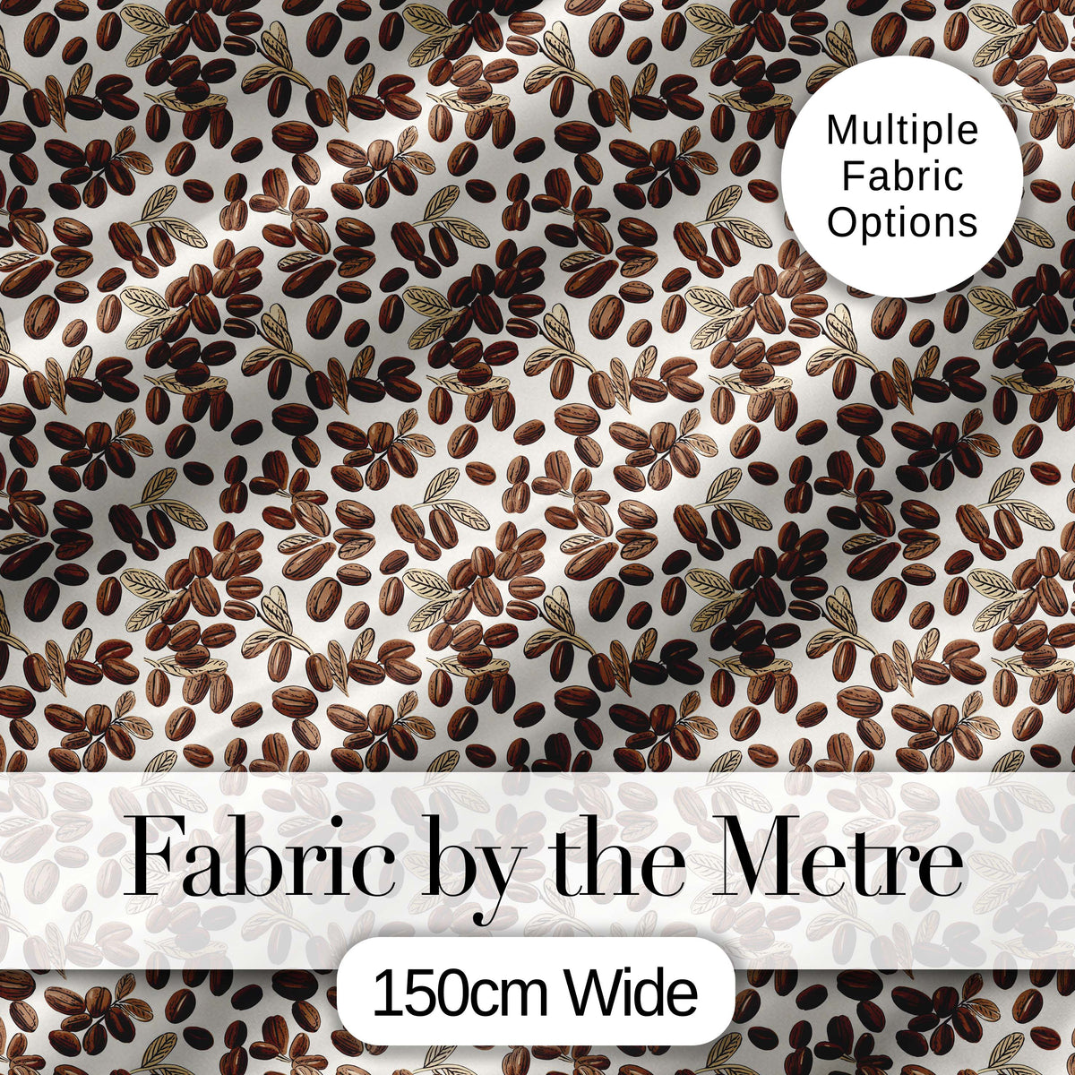 Hand Drawn Coffee Beans and Leaves Seamless Pattern Cute Unique Gift Digital Print Material by the Metre UK Sewing Quilting Textile