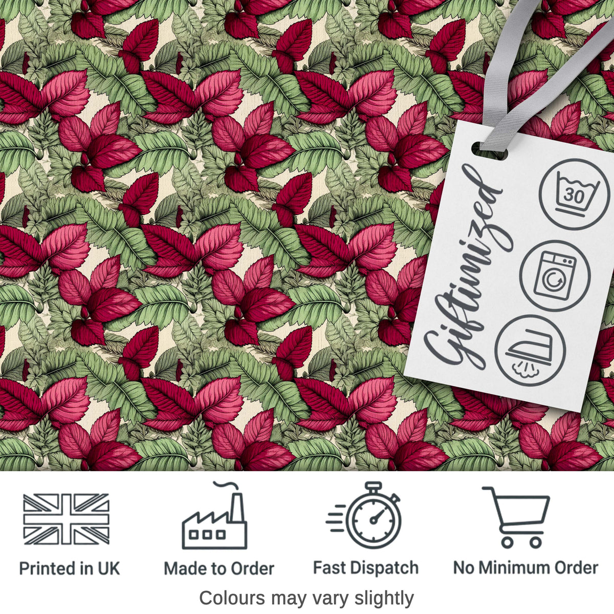 Dark Green Burgundy Foliage Dense Seamless Pattern Cute Unique Gift Digital Print Material by the Metre UK Sewing Quilting Textile