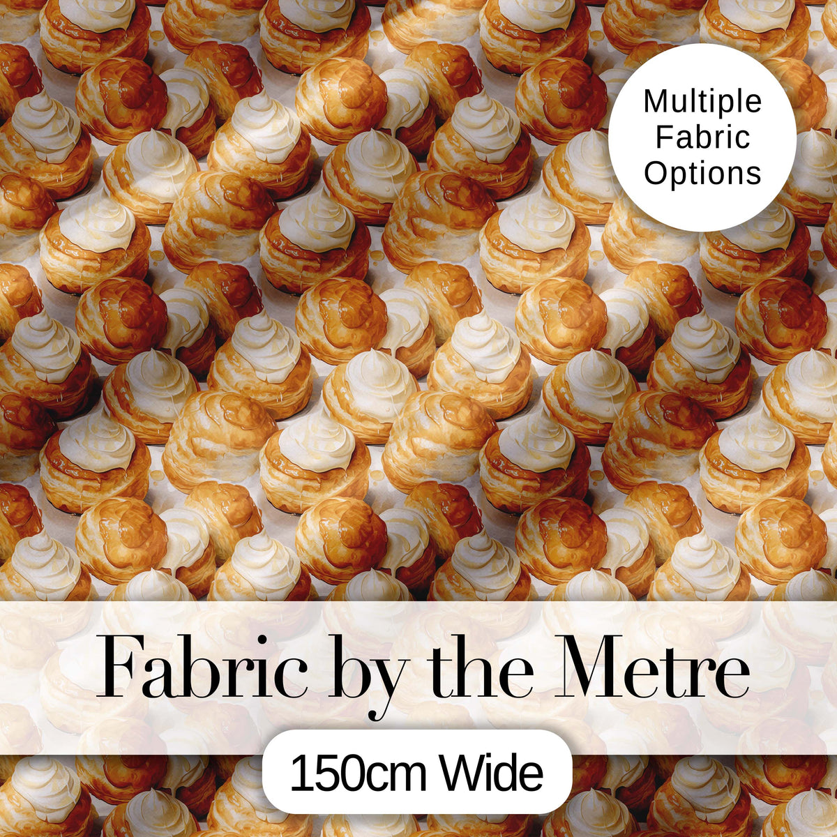 Classic Cream Puff Dessert Repeat Seamless Pattern Cute Unique Gift Digital Print Material by the Metre UK Sewing Quilting Textile