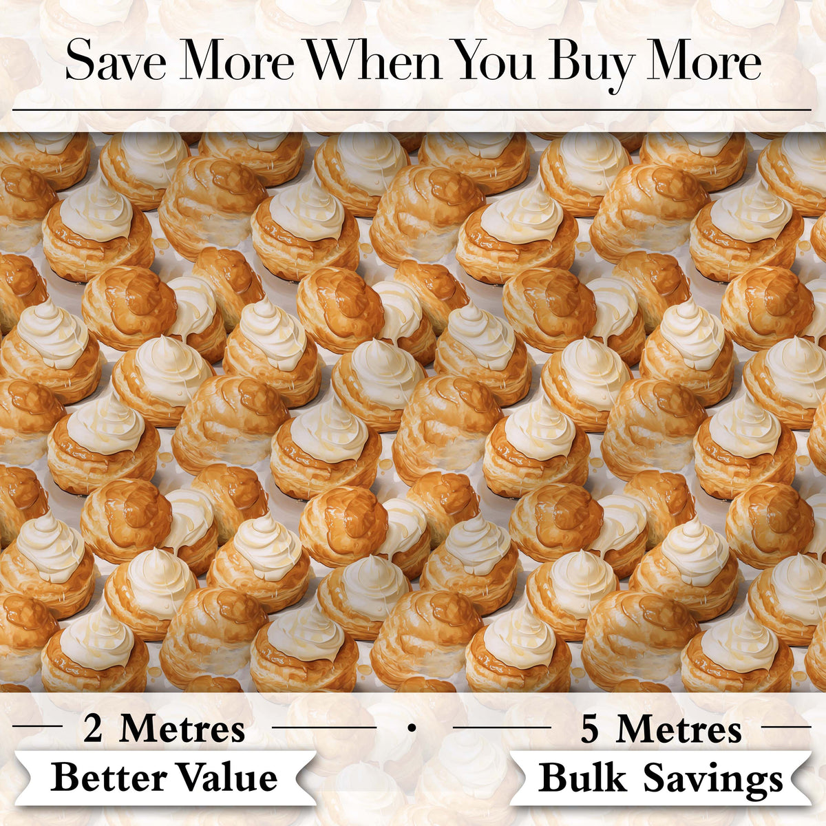 Classic Cream Puff Dessert Repeat Seamless Pattern Cute Unique Gift Digital Print Material by the Metre UK Sewing Quilting Textile