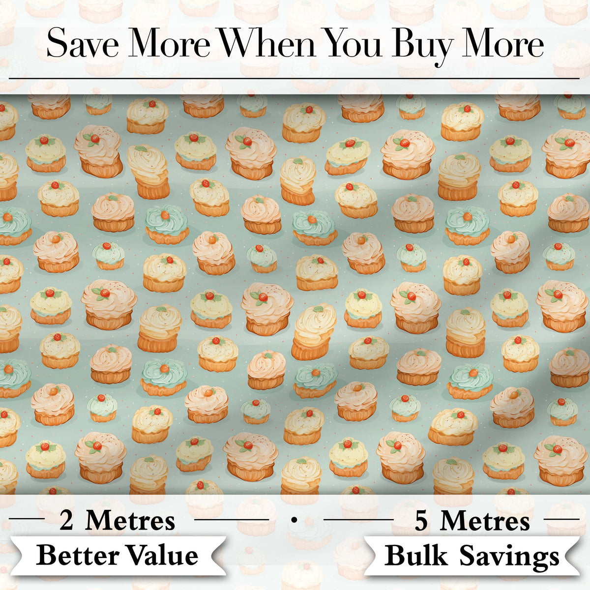 Vintage Cream Puff Dessert Repeating Pattern Soft Pastel Seamless Digital Print Material by the Metre UK Sewing Quilting Textile