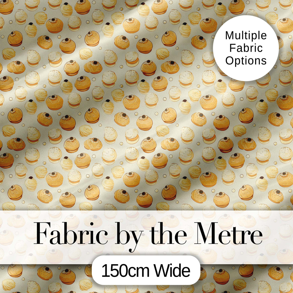 Cute Cupcake and Clouds Sweet Dessert Seamless Pattern Soft Neutral Digital Print Material by the Metre UK Sewing Quilting Textile