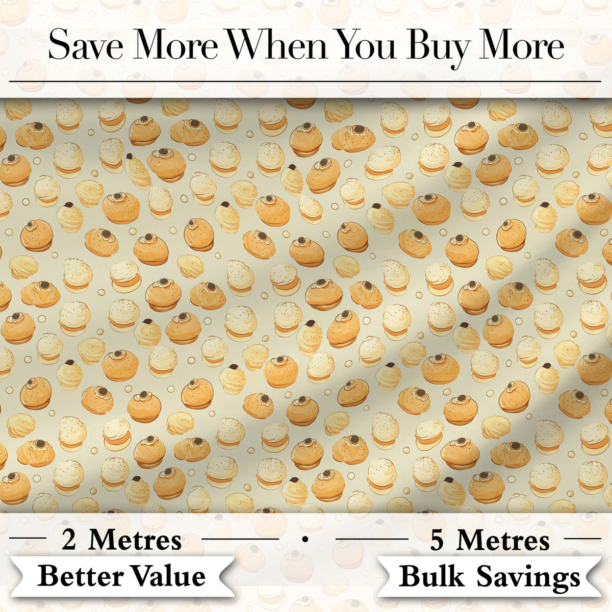 Cute Cupcake and Clouds Sweet Dessert Seamless Pattern Soft Neutral Digital Print Material by the Metre UK Sewing Quilting Textile