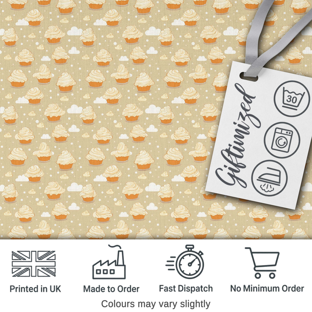 Floral Cupcake and Citrus Elements Soft Blue Seamless Dessert Lovely Digital Print Material by the Metre UK Sewing Quilting Textile