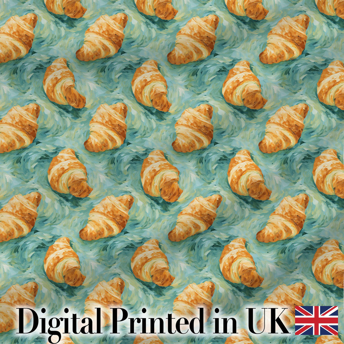 Croissant with Chocolate Dip and Berries Elegant Seamless Pattern Digital Print Material by the Metre UK Sewing Quilting Textile