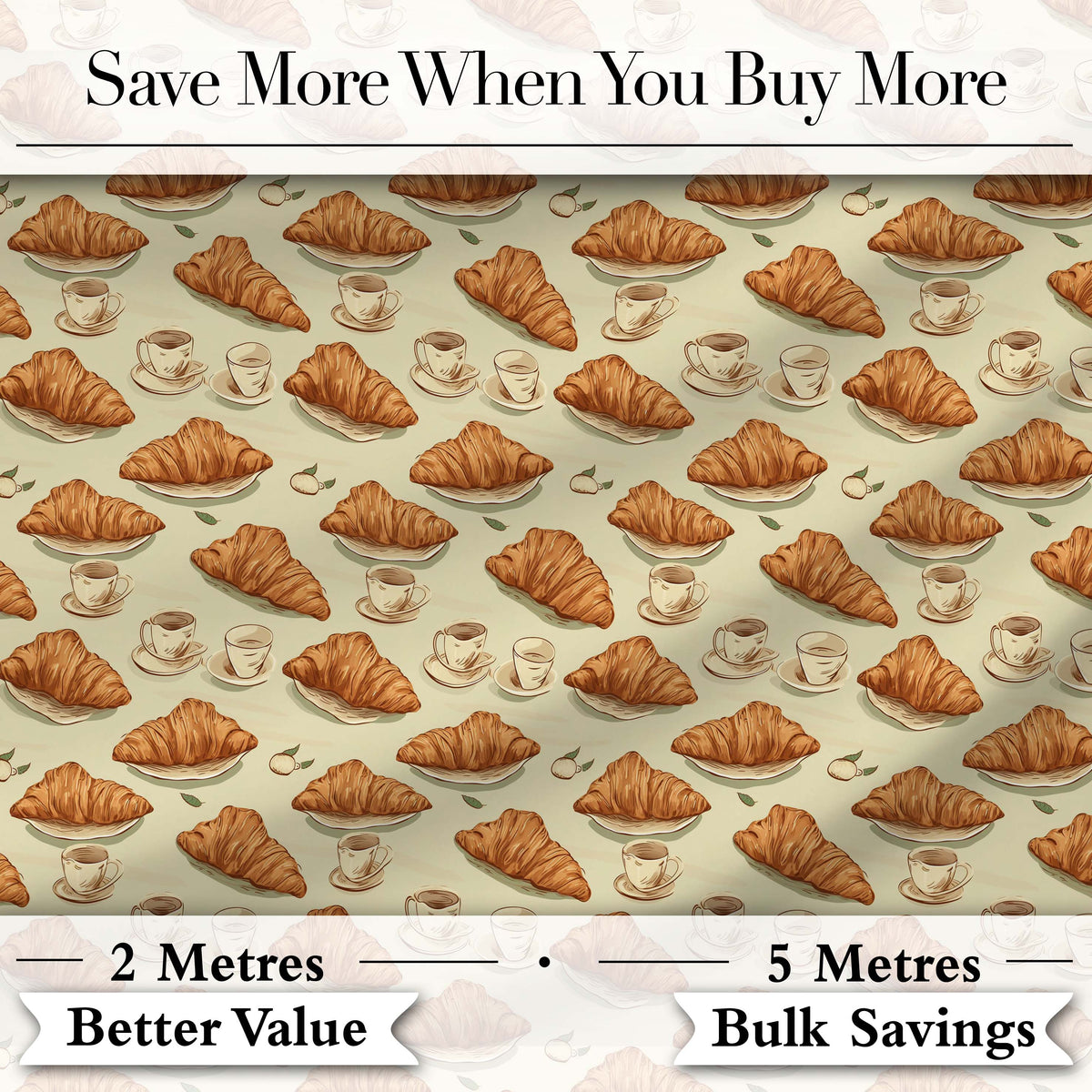 Croissant with Strawberries Soft Blue Dessert Seamless Pattern Digital Print Material by the Metre UK Sewing Quilting Textile
