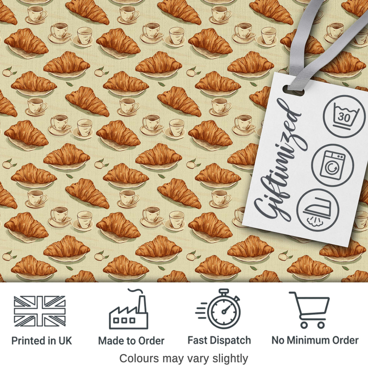 Croissant with Strawberries Soft Blue Dessert Seamless Pattern Digital Print Material by the Metre UK Sewing Quilting Textile