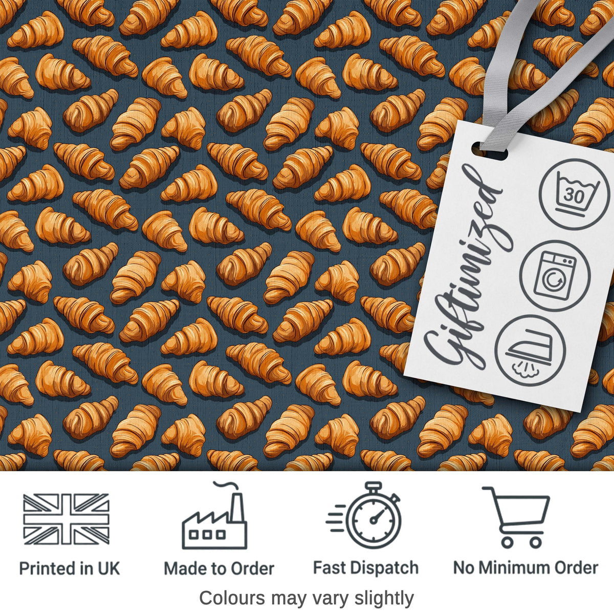 Croissant and Strawberry Playful Teal Background Seamless Pattern Digital Print Material by the Metre UK Sewing Quilting Textile