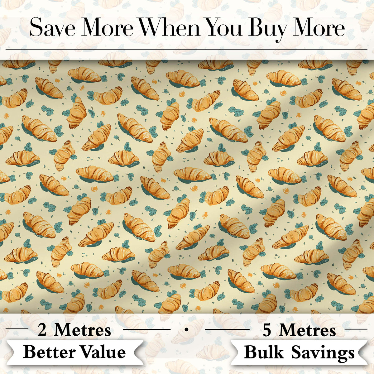 Seamless Croissant Pastry Mint Green Background Bakery Food Lovely Digital Print Material by the Metre UK Sewing Quilting Textile