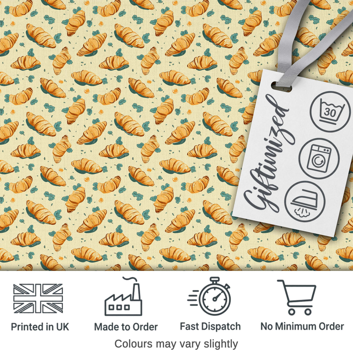 Seamless Croissant Pastry Mint Green Background Bakery Food Lovely Digital Print Material by the Metre UK Sewing Quilting Textile