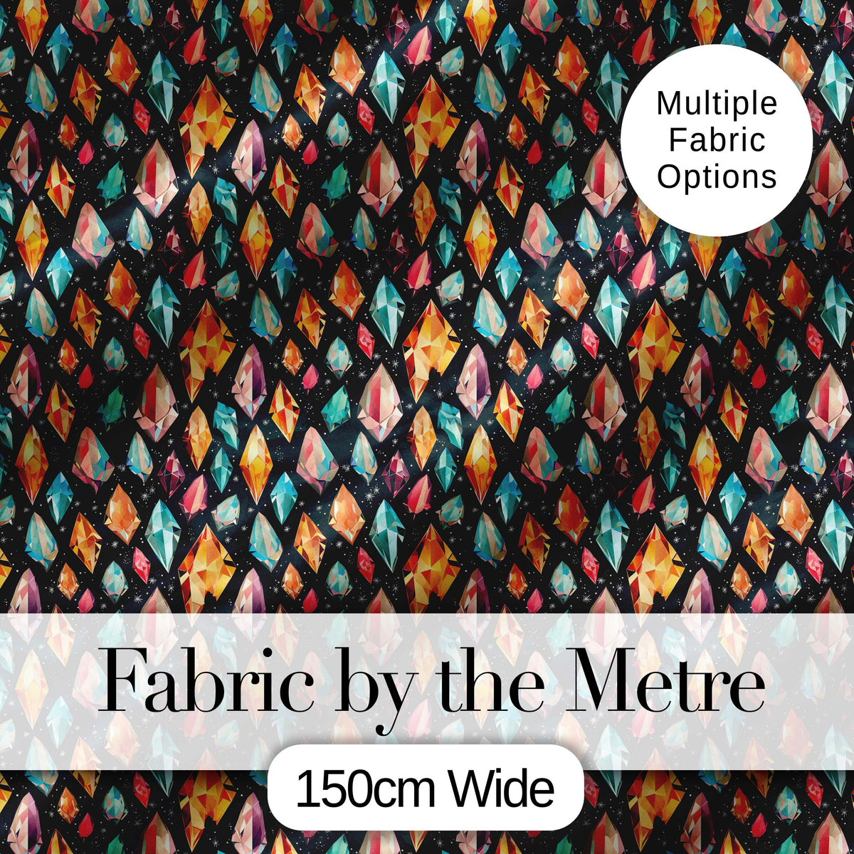 Vibrant Abstract Crystal Seamless Pattern Dark Artistic Gemstone Digital Print Material by the Metre UK Sewing Quilting Textile