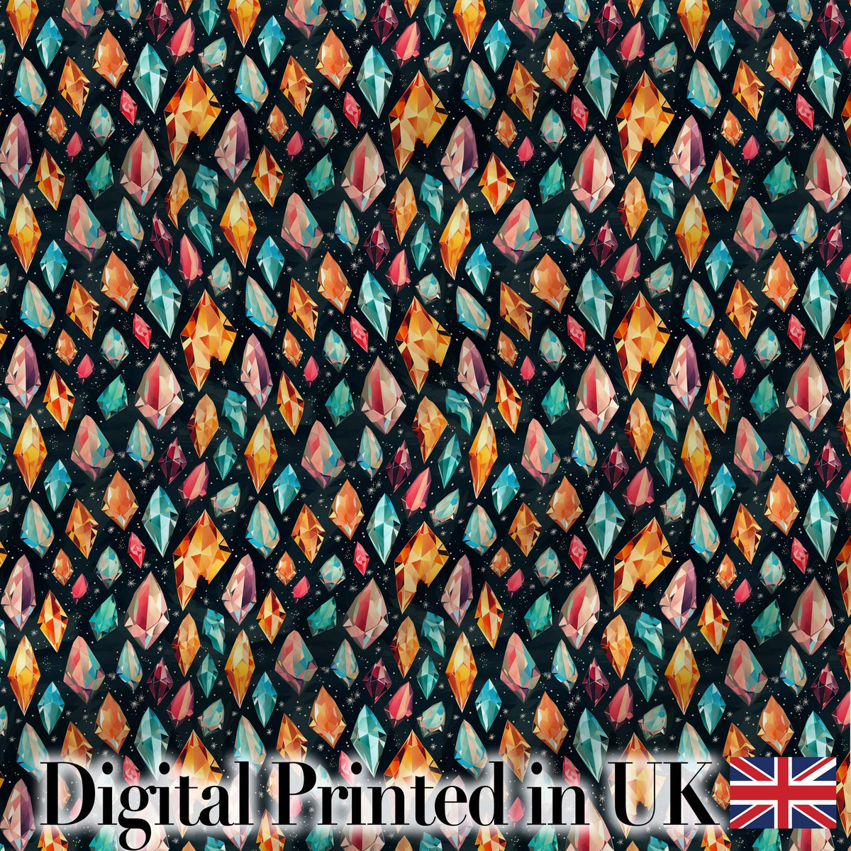 Vibrant Abstract Crystal Seamless Pattern Dark Artistic Gemstone Digital Print Material by the Metre UK Sewing Quilting Textile