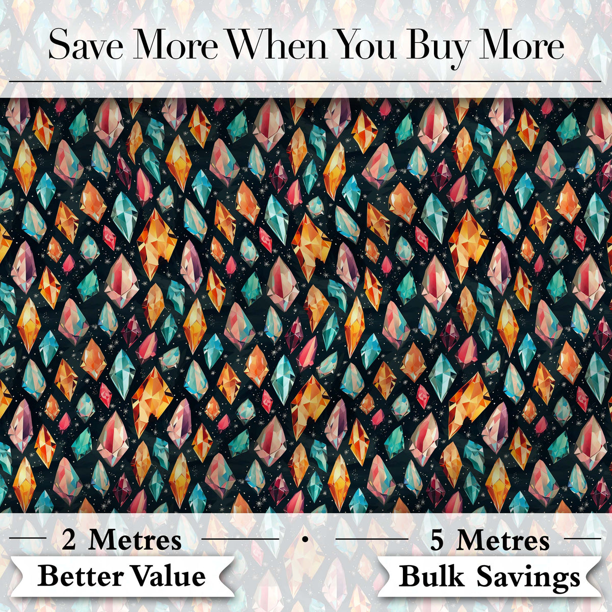 Vibrant Abstract Crystal Seamless Pattern Dark Artistic Gemstone Digital Print Material by the Metre UK Sewing Quilting Textile