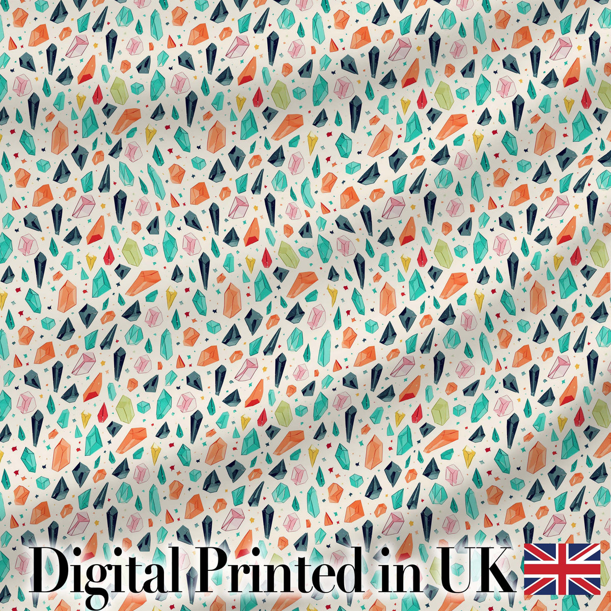 Bright Multicolor Crystal Cluster Seamless Pattern Dark Background Digital Print Material by the Metre UK Sewing Quilting Textile