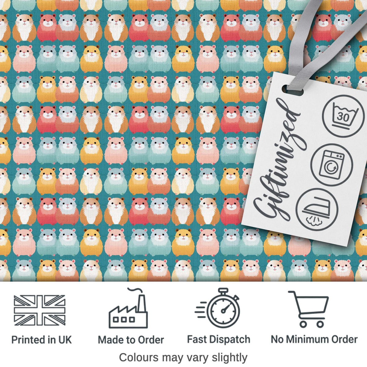 Cute Hamster Cartoon Blue Heart Pattern Seamless Cute Unique Gift Digital Print Material by the Metre UK Sewing Quilting Textile